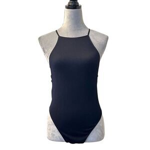 ANWND Women's Black High Neck Strappy Bodysuit Size M Gothic Feminine Y2K